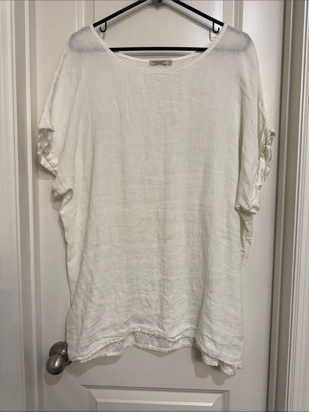 Relaxed White Linen Short-Sleeve Tunic Top